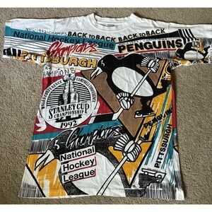 Vintage 92 Pittsburgh  Penguins Stanley Cup NHL Magic Johnson T's AOP M.  RARE